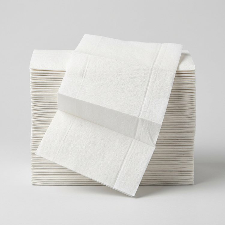 Generated illustration of white multifold paper towels, not verified Everest packaging