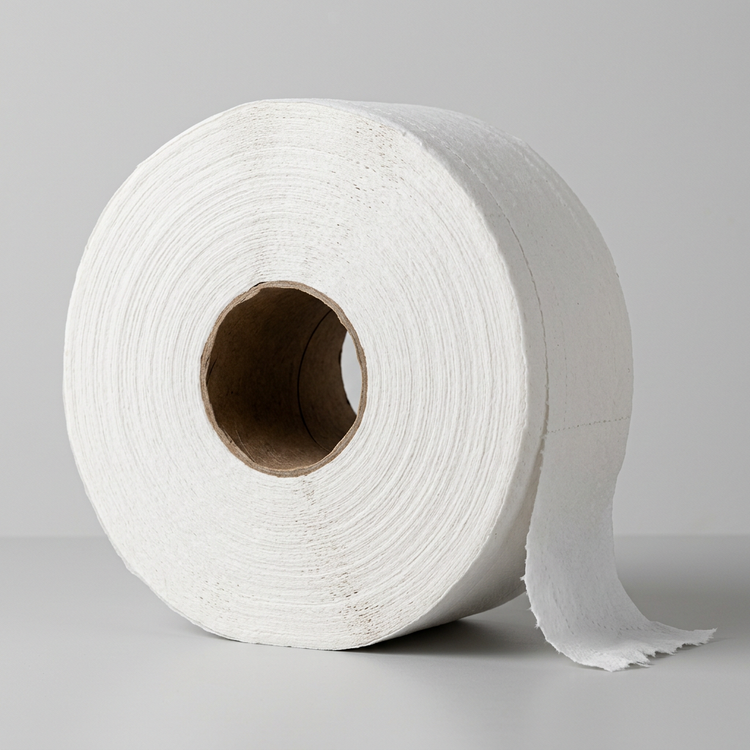 Generated illustration of a generic jumbo toilet tissue roll, not verified Snow Soft packaging