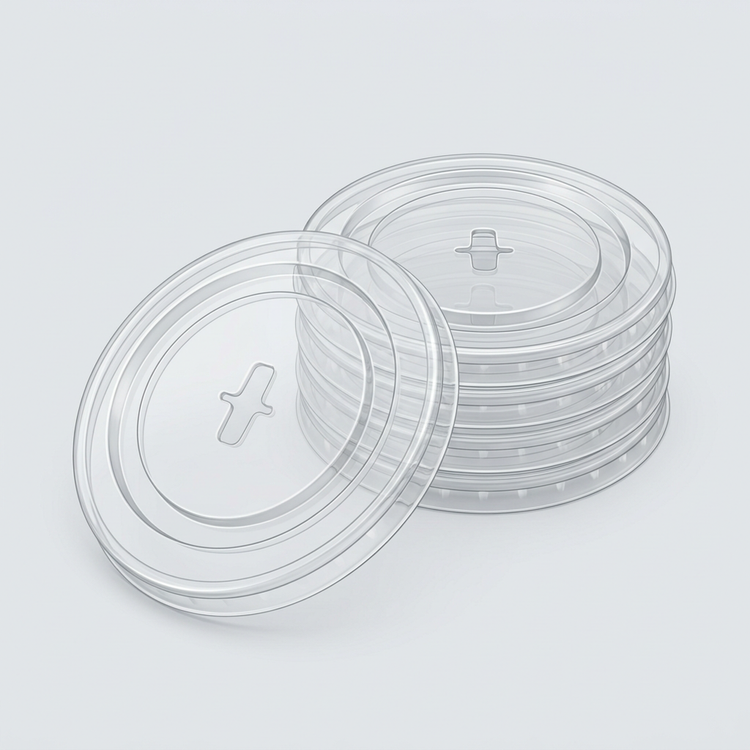 Generated illustration of clear straw-slot cup lids, cups not included