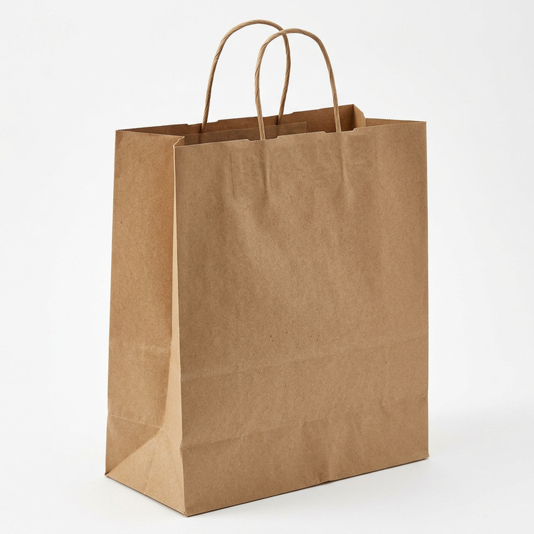 Generated illustration of a large kraft paper bag with twisted paper handles