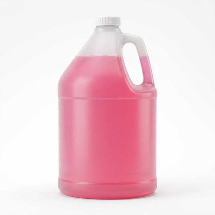 Generated illustration of a generic pink hand soap jug, not verified Soft Touch packaging