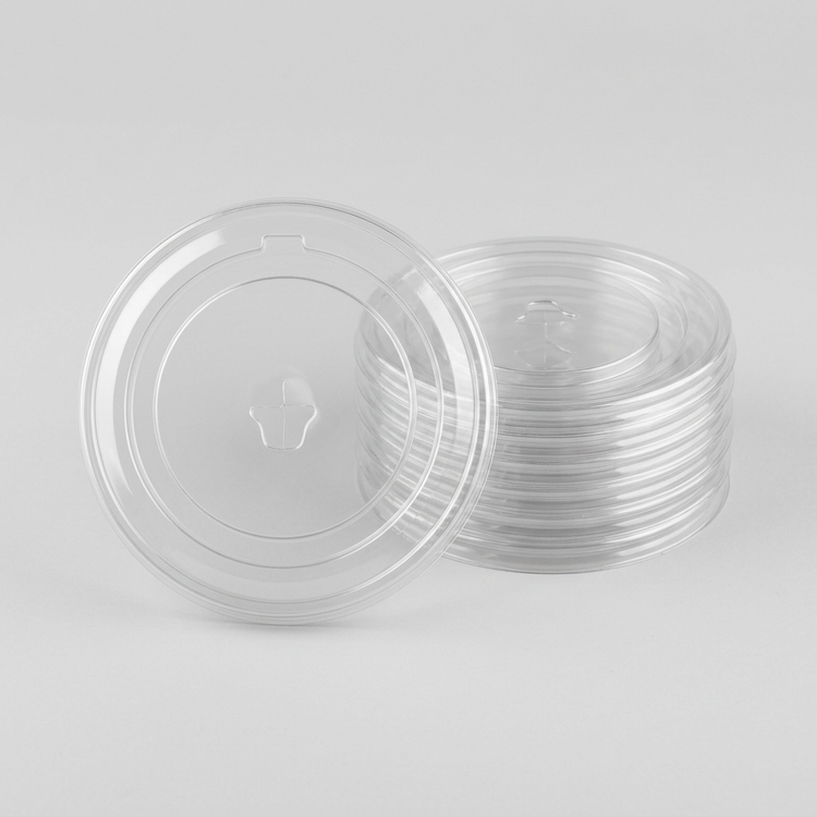 Generated illustration of clear straw-slot lids for RPET cups, cups not included