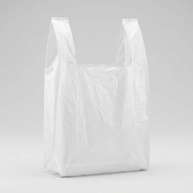 Generated illustration of a white T-shirt-style carry bag with handles