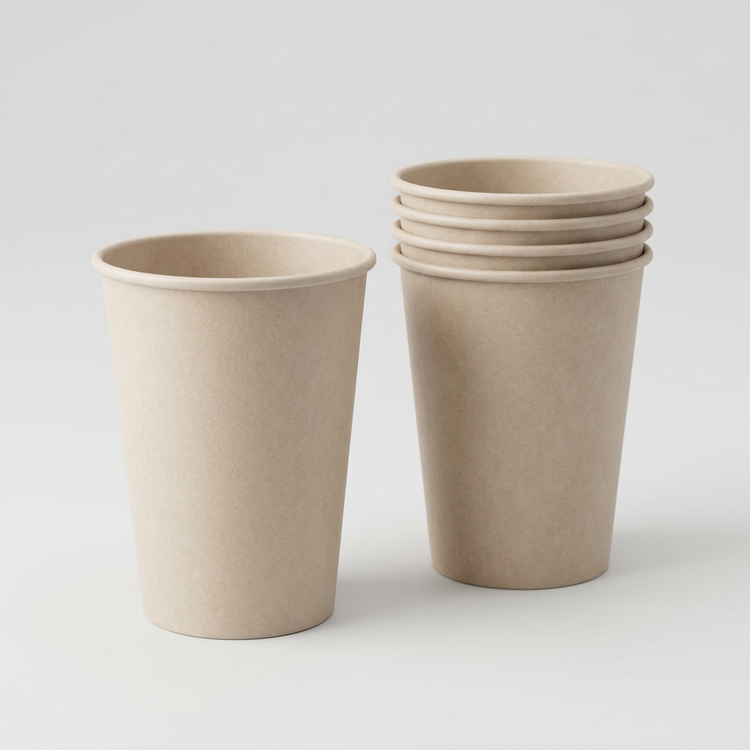 Generated illustration of paper hot cups, not verified RiteWare Cafe design; lids not included