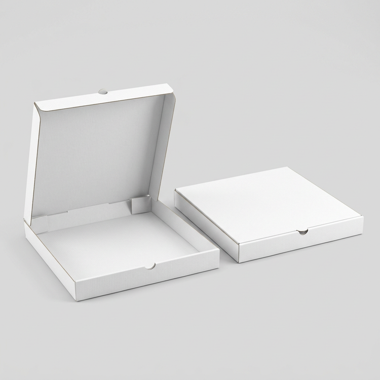 Generated illustration of white cardboard pizza boxes