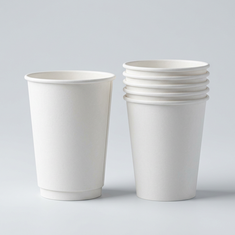 Generated illustration of white paper hot cups without lids