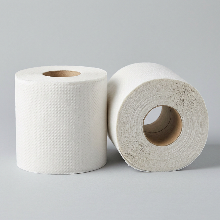 Generated illustration of generic toilet tissue rolls, not verified Snow Soft packaging