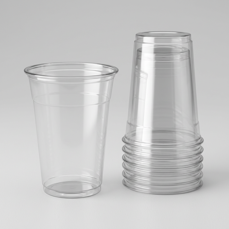 Generated illustration of clear plastic cups without lids